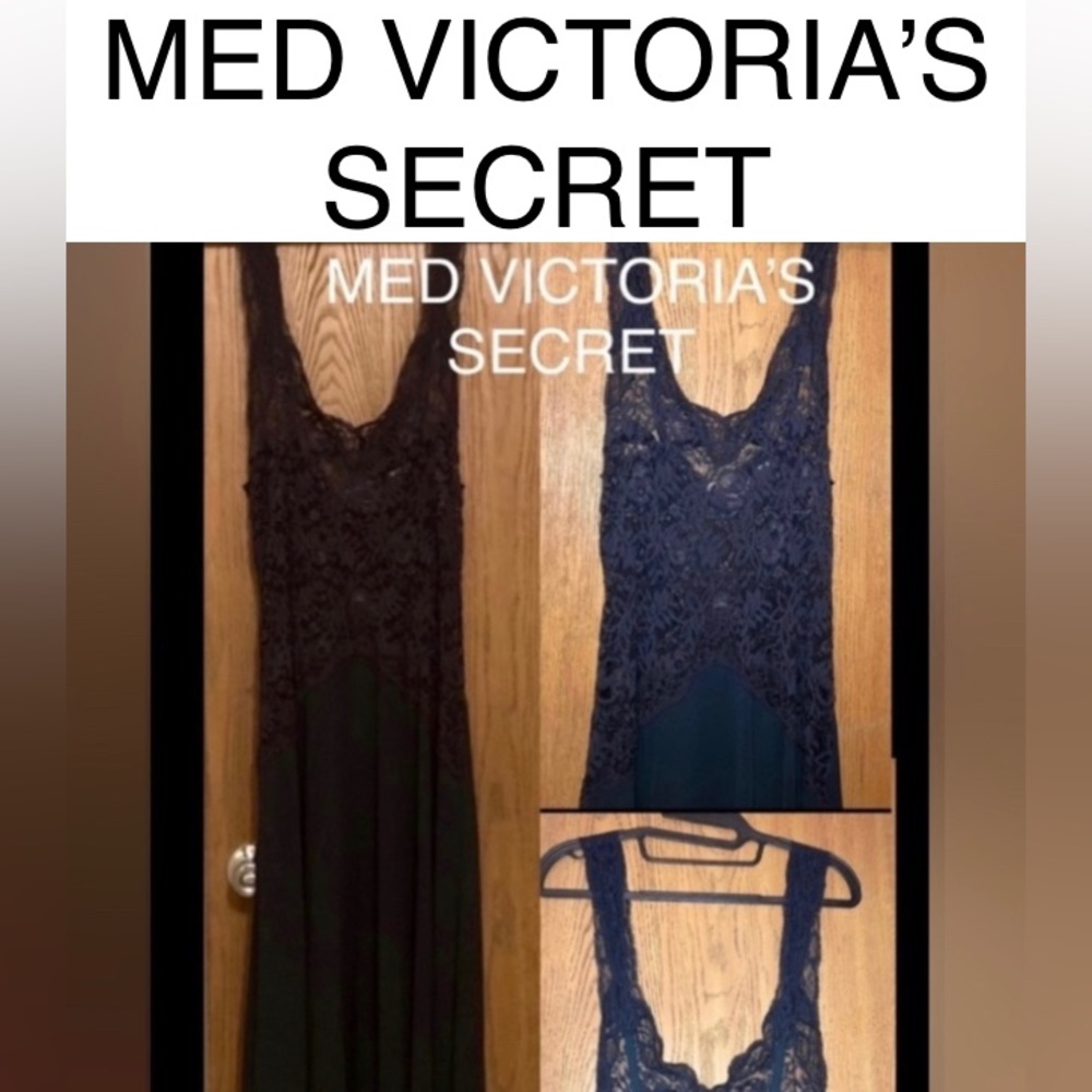 MED VS 4 VALENTINES DAY!LONG BLK/LACE/BOWS NIGHTGOWN 57 1/4”W/O ADJUSTABLE STRPS